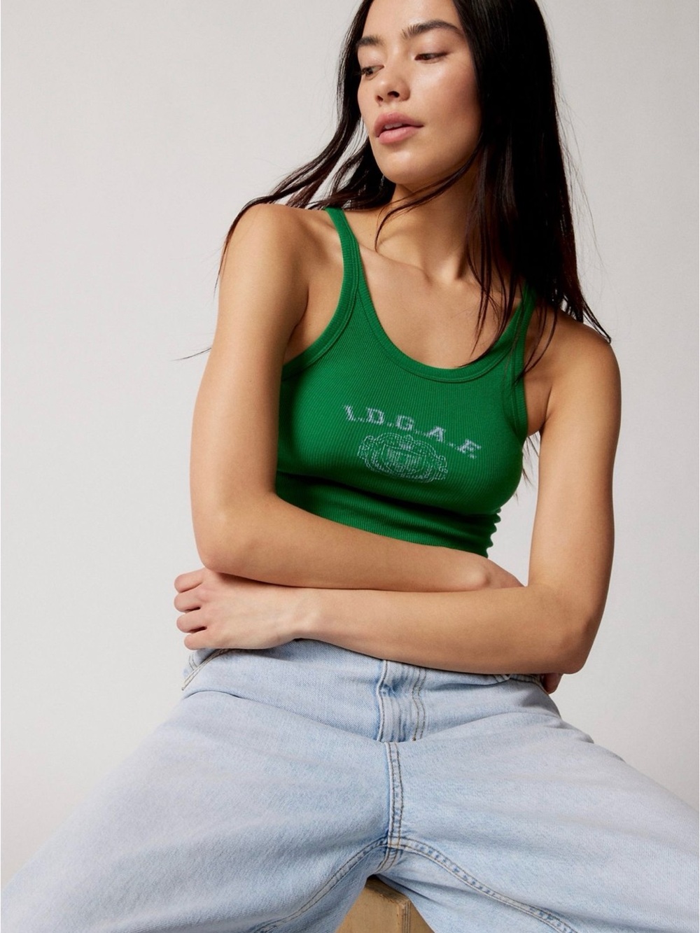 BDG Urban Outfitters IDGAF 90s Green Ribbed Crop Tank Top S